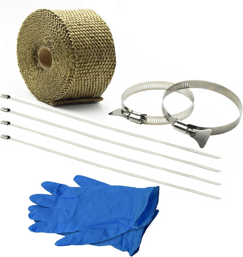 DOBTIM Fireproof Pipe Wrap Insulation 2" Wide X 16' Long, Fiberglass Heat Shield Tape Pipe Webbing for Stove Flue Protector with 2 Clamps, Titanium - Image 3